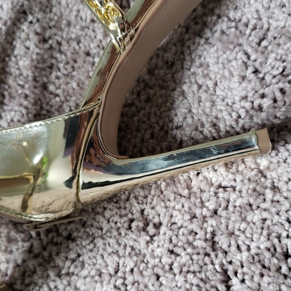 Back To Glam Triple Strap Gold Chrome Heels - Picture 11 of 13